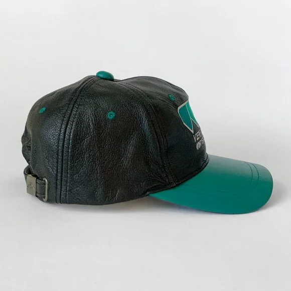 Vintage Leather Baseball Hat Cap Ventures West Diamond Black Green Streetwear - Picture 2 of 10